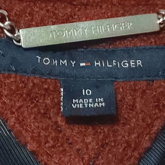 Tommy Hilfiger Red Wool Blend Moto Style Waist Jacket Size 10 - Picture 4 of 5